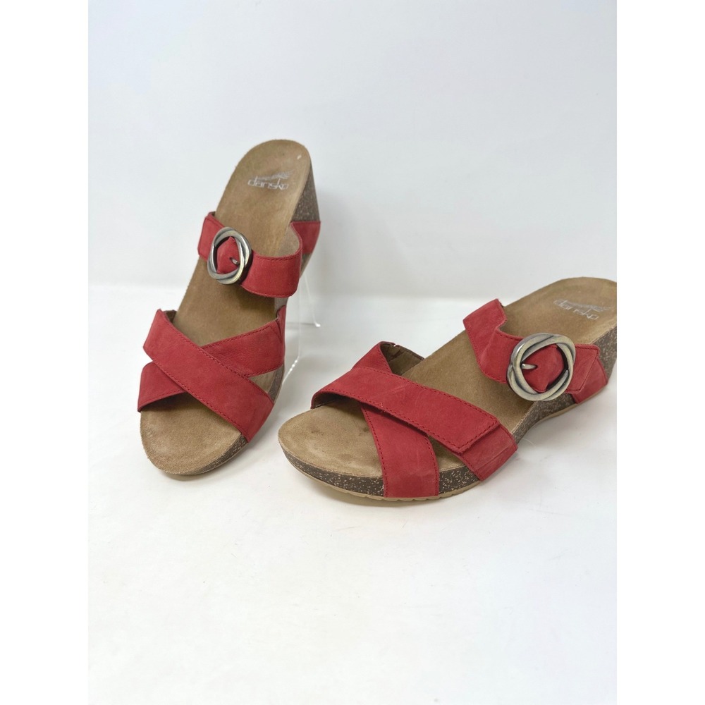 Dansko Susie Criss Cross Leather Wedge Sandals Red 41